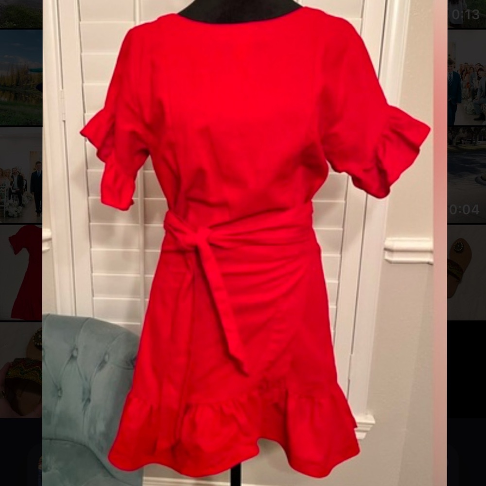 Red Linen Ruffle Wrap Socialite Dress XS